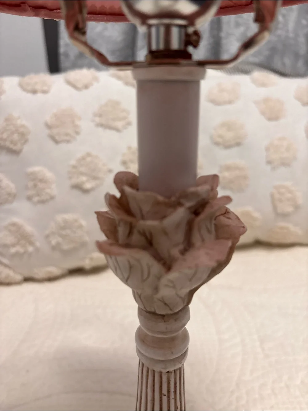 Pink Satin Table Lamp with White Distressed Base